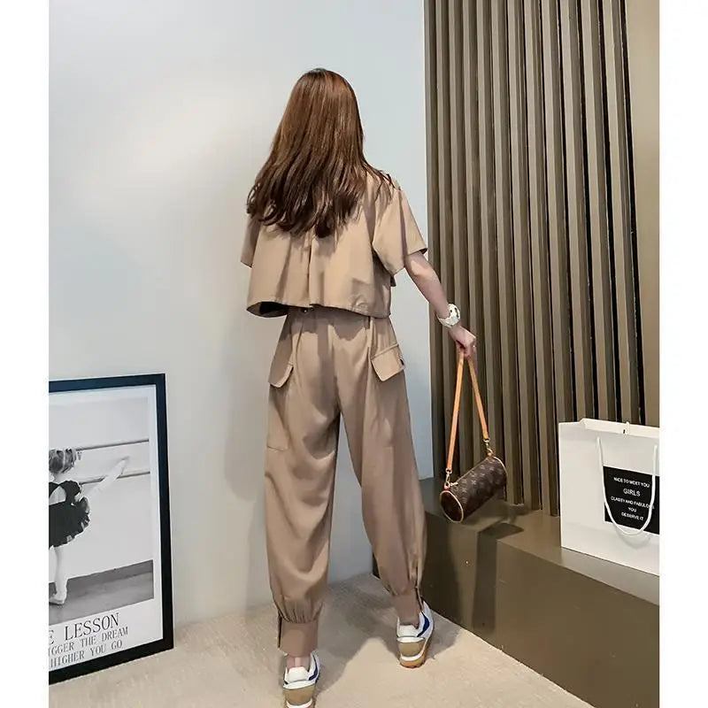 Fashionable Youthful Workwear Career Two-Piece Set Summer New Light Maturity Hepburn Style Quality Polyester Fiber Long Pants