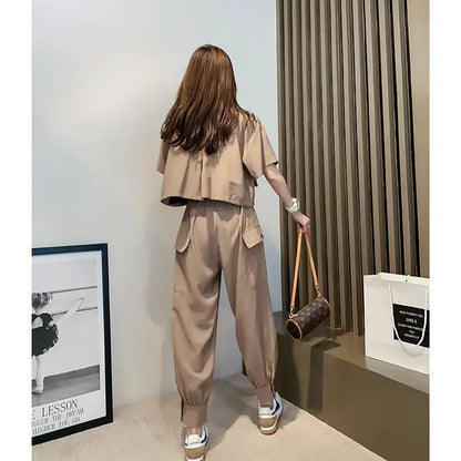 Fashionable Youthful Workwear Career Two-Piece Set Summer New Light Maturity Hepburn Style Quality Polyester Fiber Long Pants