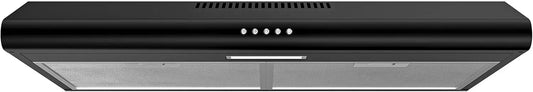 Black Under Cabinet Range Hood 30 Inch, Ducted/Ductless Convertible Vent Hood with 250 CFM, 3-Speed Fan, Energy-Efficient LED