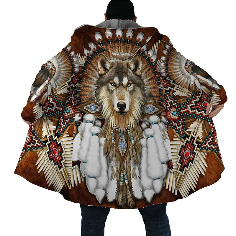 Men's Winter Jacket Wolf 3D Print Thick Warm Zipped Hoodie Male Coat Cape Robe Overcoat Parkas Invierno Hombre Blanket