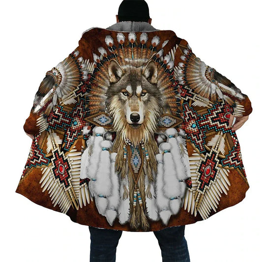 Men's Winter Jacket Wolf 3D Print Thick Warm Zipped Hoodie Male Coat Cape Robe Overcoat Parkas Invierno Hombre Blanket