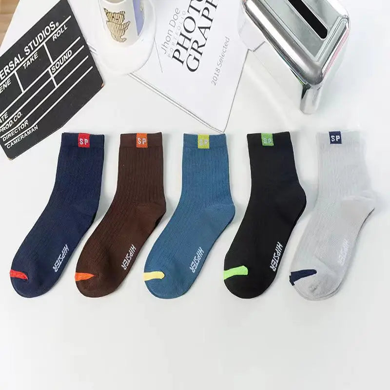 5 Pairs Premium Thickened Business Seasonal Versatile Stylish Mid-calf Socks for Men Anti-odor Mid-calf Athletic Socks