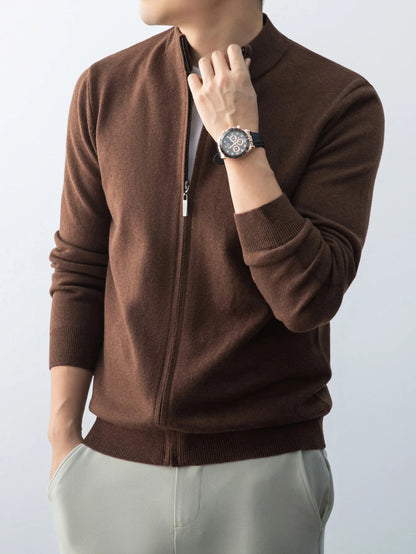 Wool Knitted Cardigan Men's 2026 New Spring and Autumn Fashion Stand-up Collar Top Casual Zipper Sweater Business Casual Jacket