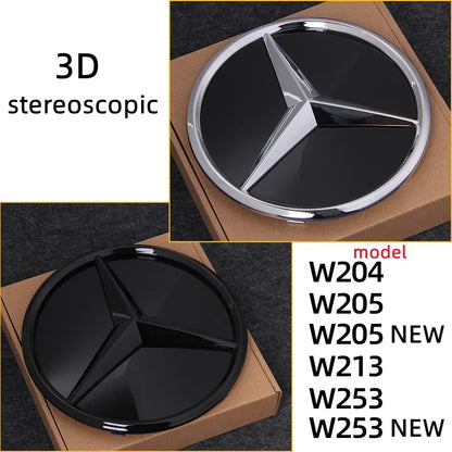 Car Front Grille Emblem Star Badge  Logo Chrome black Silver 3D Mirror Mercedes Benz Amg W205 W204 W253 W213 W206 W166 gle glc