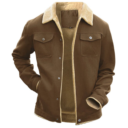 Men's Jackets Winter Windproof Warm Faux Shearling Lined Warm Coat Black Buttoned Parka Pockets Casual High Quality Tops US Size