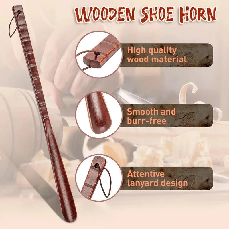 Solid Wood Shoe Horn Extended Handheld Household Footwear Pull Helper for Pregnant Women Elderly Bend-Free Shoe  Lifter