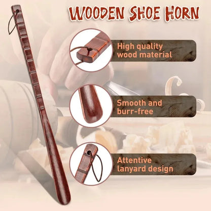 Solid Wood Shoe Horn Extended Handheld Household Footwear Pull Helper for Pregnant Women Elderly Bend-Free Shoe  Lifter