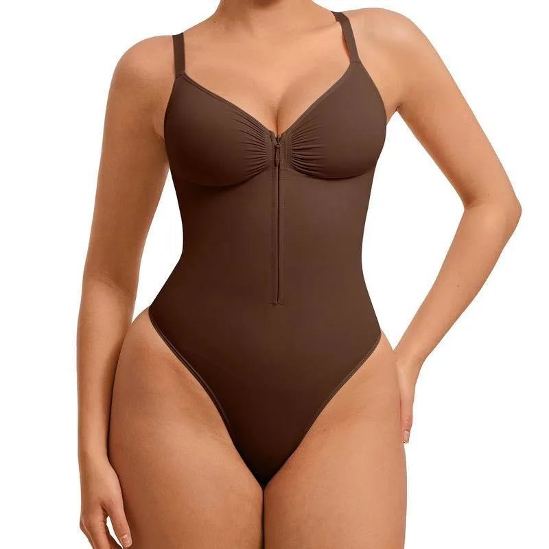 European and American Sexy High Elastic Zipper Tight V-neck Suspender Waist Thin Body Sculpting Onesie Women