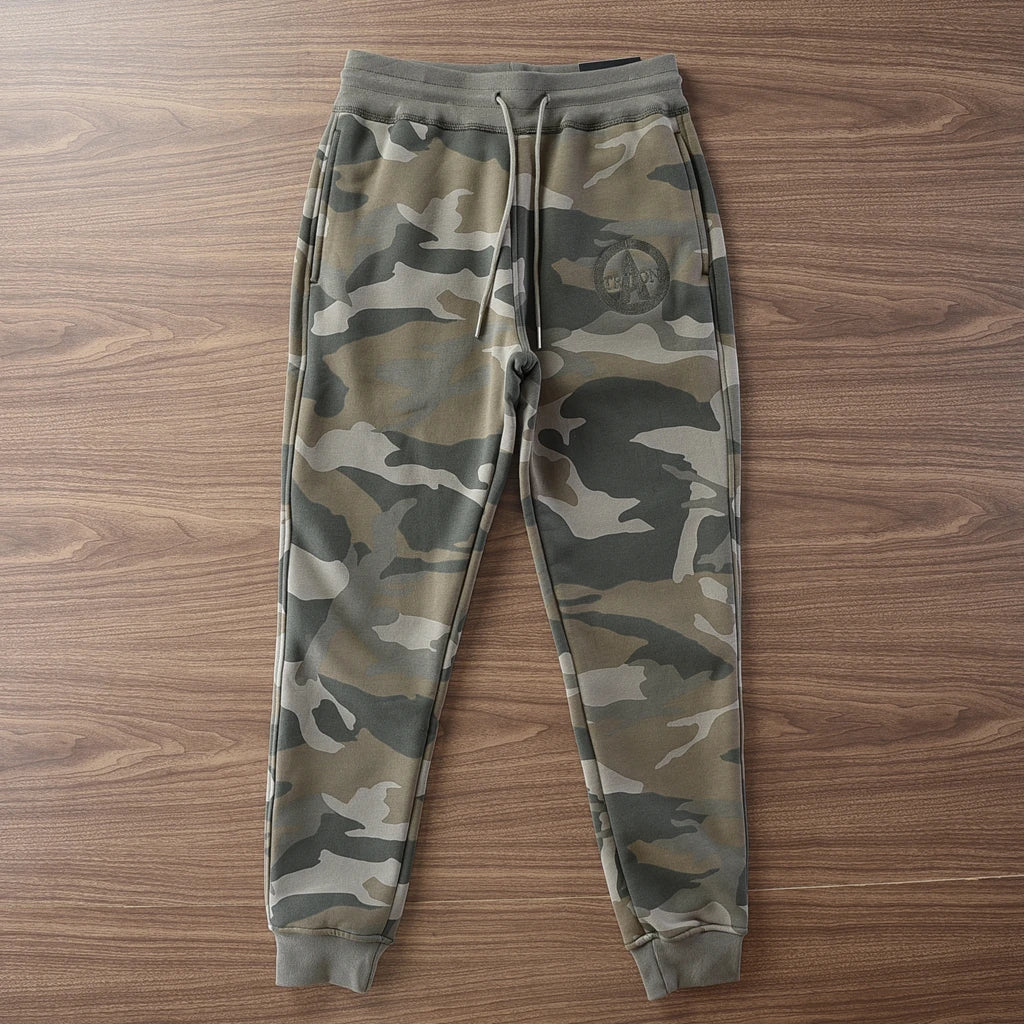 Winter American Retro Thickened Velvet 3D Letter Camouflage Sweatpants Men's Fashion Drawstring Sports Casual Ankle-tied Pants