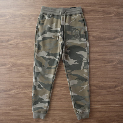 Winter American Retro Thickened Velvet 3D Letter Camouflage Sweatpants Men's Fashion Drawstring Sports Casual Ankle-tied Pants
