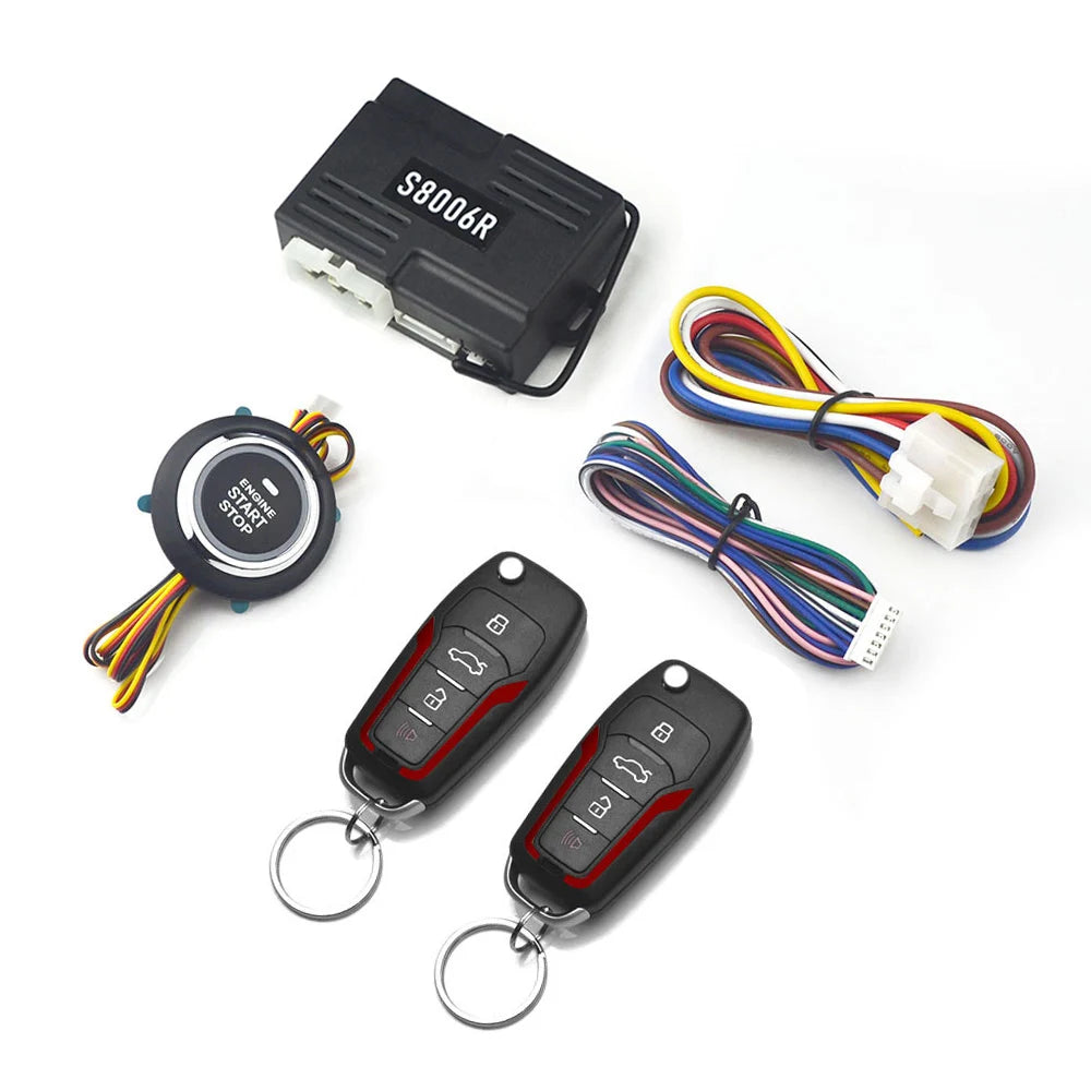 Universal Car Alarm Start Stop Ignition Button Keyless Start System Remote Start 2 Remote Controls Central locking system