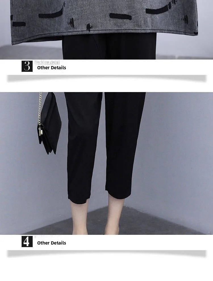 plus Size Summer Outfit Women's Batwing Sleeve Cover Belly Top And Seven Inch Pants Two Piece Set Fashionable plus Size Ensemble