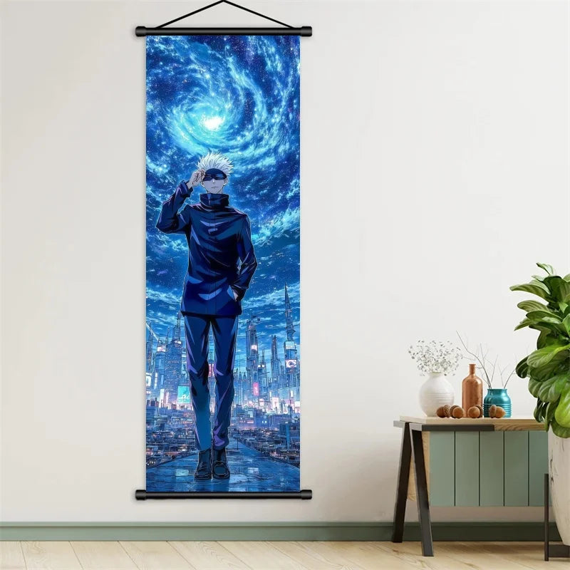Jujutsu Kaisen Gojo Satoru Anime Art Fabric Wall Poster Hanging Scroll for Bedroom Gaming Room Decor Ideal Gift for Fans