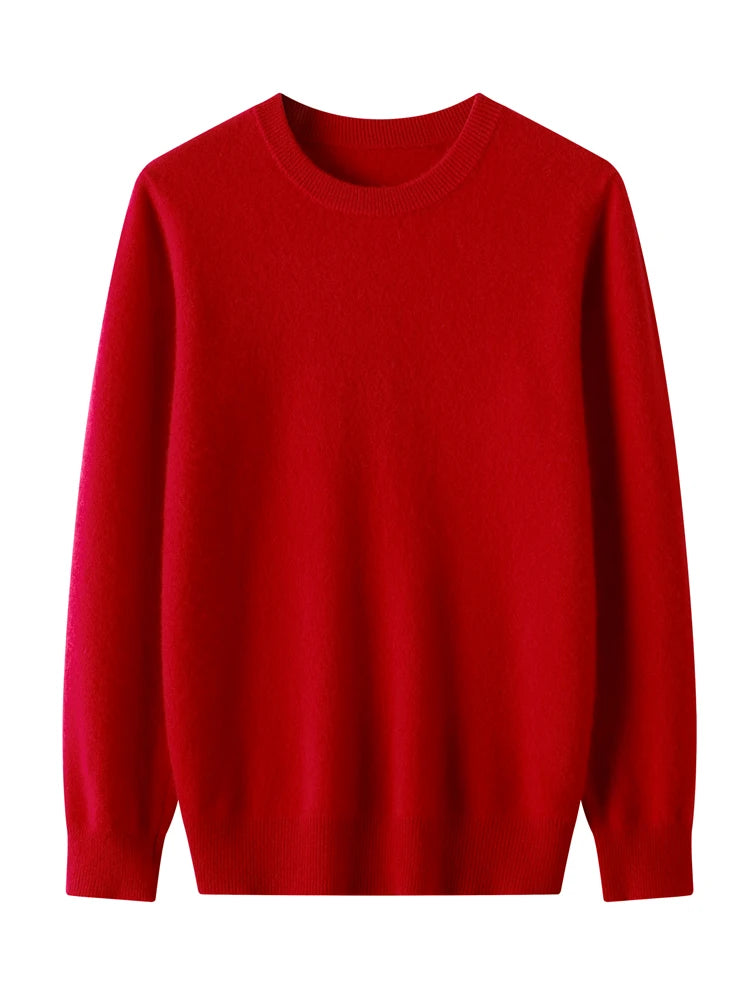 Autumn Winter Men O-neck 100% Merino Wool Pullover Cashmere Sweater Basic Casual Bottom Business Knitwear Soft Warm Clothing