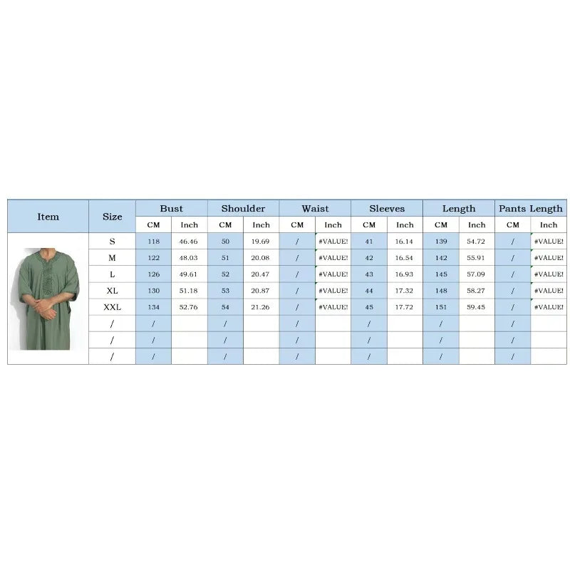 2026 Men's Moroccan Embroidered V-neck Robe Muslim Fashion Abayas with Side Pockets Arab Islamic Clothing Robe Eid Ramadan Dress