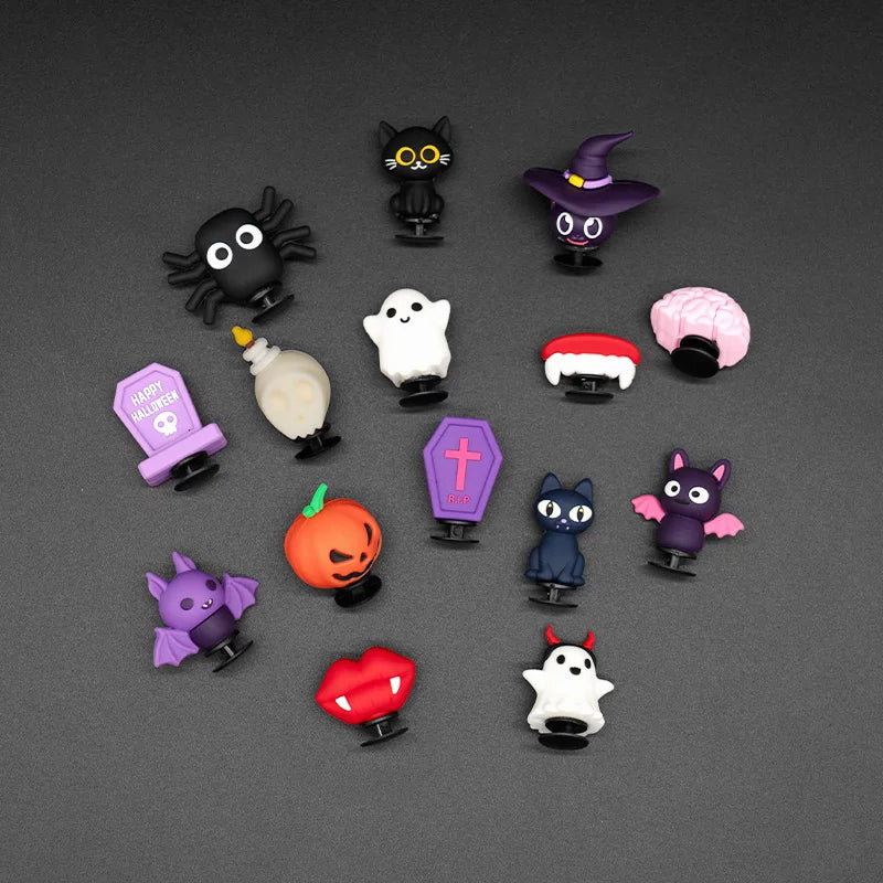 1/15pcs 3D Halloween Party Horrible Shoe Accessories Black Cat Ghost Witch Shoe Charms Woman Men Kids Pins Buckle Decorations