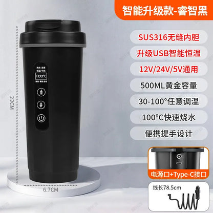 New Car Heated Water Cup - Smart Constant Temperature Digital Display Insulated Mug Multi-Functional Travel Heating Cup
