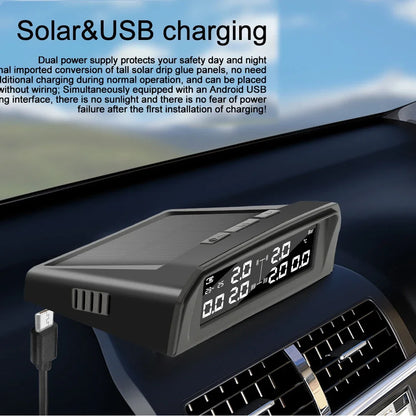 Temperature Warning Tire Pressure Monitoring System Solar TPMS With 6 External Sensors Car Tyre Pressure Monitor for   Truck RV