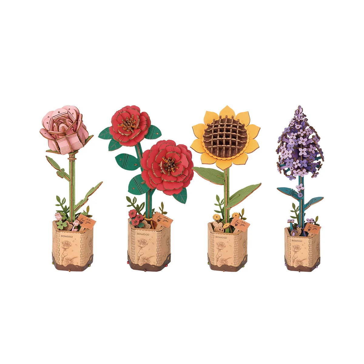 ROKR 3D Wooden Puzzle Flowers Bouquet Wooden Bloom Craft Model Kits Eternal Flowers Romantic Gift for Birthday Mother's Day