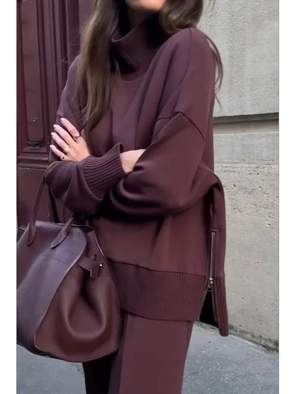 Women's Fashion Spring Autumn New Long Sleeve Hoodie Set INS Ladies Casual Loose Pocket Pants Solid Color Two Piece Set
