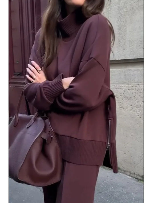 Women's Fashion Spring Autumn New Long Sleeve Hoodie Set INS Ladies Casual Loose Pocket Pants Solid Color Two Piece Set