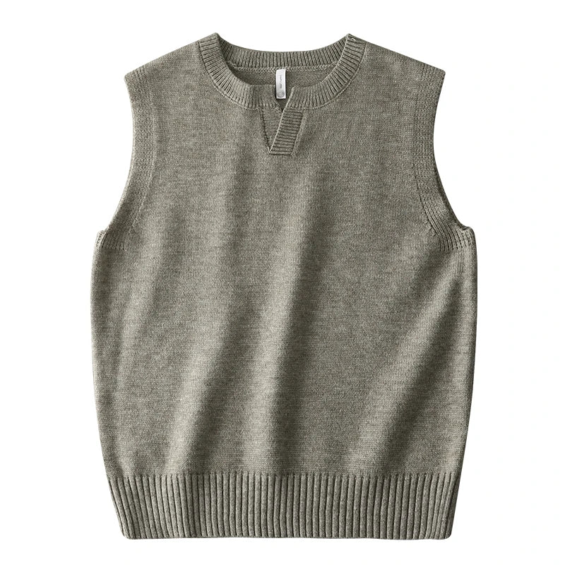 DUKEEN Classic Men's Sleeveless Sweater Vest Autumn Winter Solid Color Preppy Pullover Vest Business Casual Split Neck Knitwear