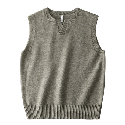DUKEEN Classic Men's Sleeveless Sweater Vest Autumn Winter Solid Color Preppy Pullover Vest Business Casual Split Neck Knitwear