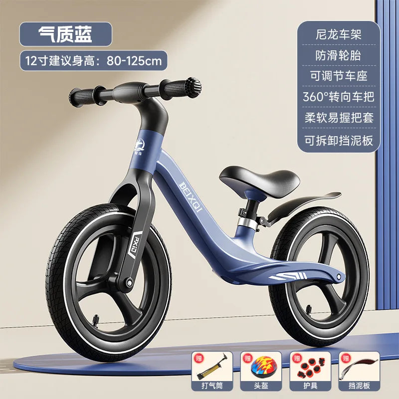 Kids Balance Bike No Pedal For 1 To 8 Yrs Old With Air Tires Nylon Fiberglass Frame Non Slip Silicone Grips Comfy Seat