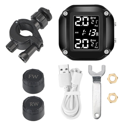 Motorcycle TPMS LCD Display With 2 External Sensors Motor Tire Pressure Monitoring Alarm System Tyre Temperature
