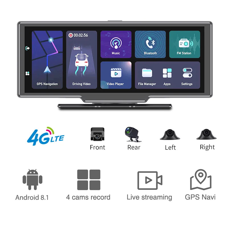 4 Camera T99 Car Dash Cam Recorder GPS Navigation 4G Andriod 8.1 Wifi 1080P Reaview Video Recorder Registrar Parking Monitoring