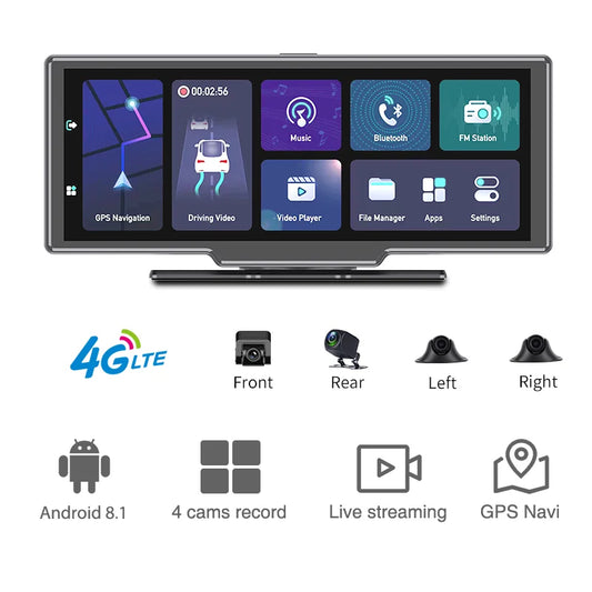 4 Camera T99 Car Dash Cam Recorder GPS Navigation 4G Andriod 8.1 Wifi 1080P Reaview Video Recorder Registrar Parking Monitoring