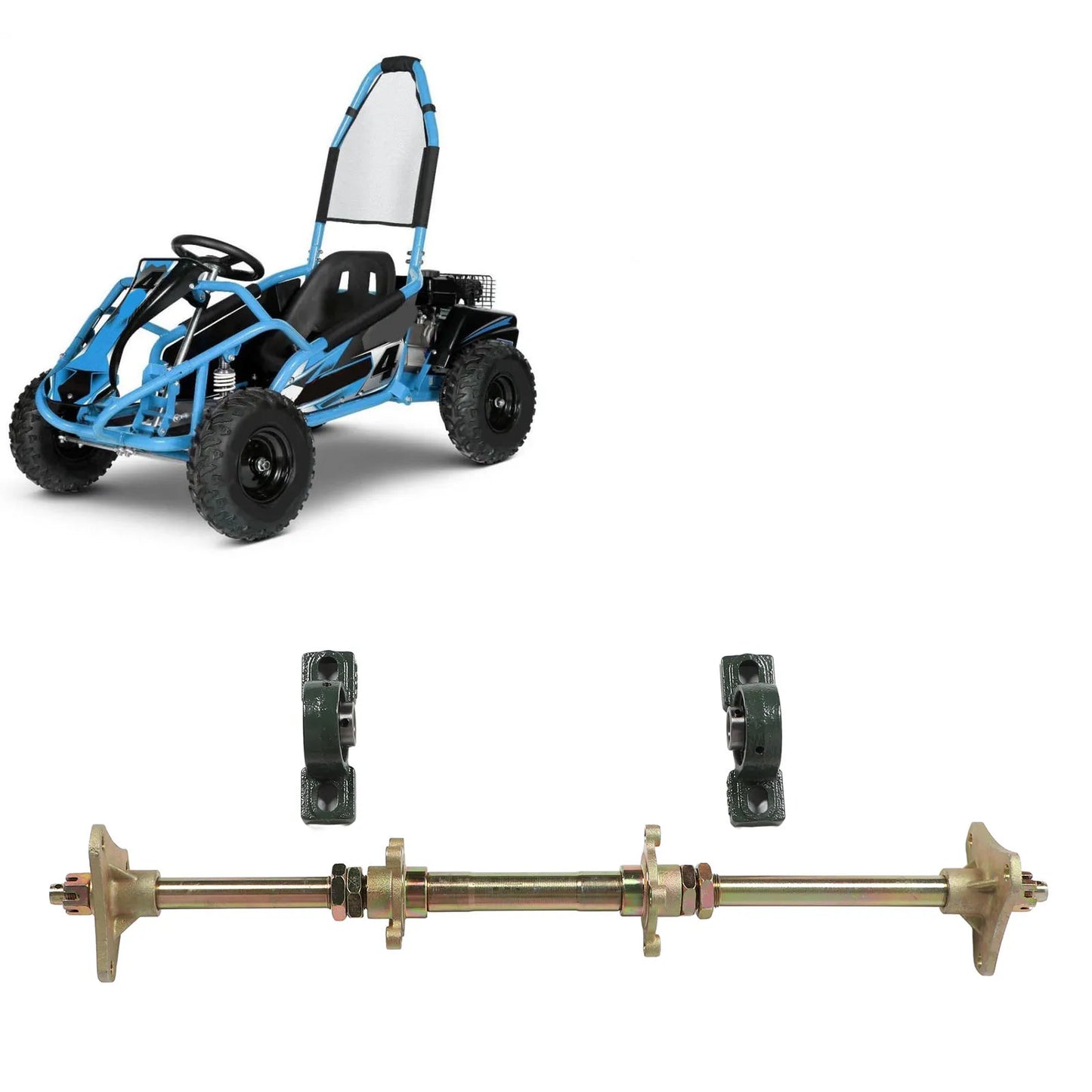 24inch Rear Axle Shaft Kit Flanges Fixing Mounts Heavy Duty High Strength DIY Rear Axle Kit for 50‑150CC for Drift Trikes