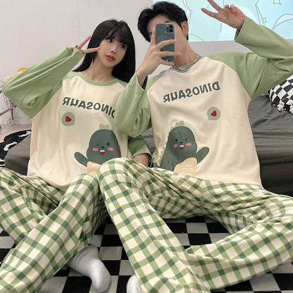 Couple Pajamas Set Cotton Autumn Long Sleeves Pants Home Suit Striped Lovers Sleepwear Comfortable Two-piece Female Pyjamas
