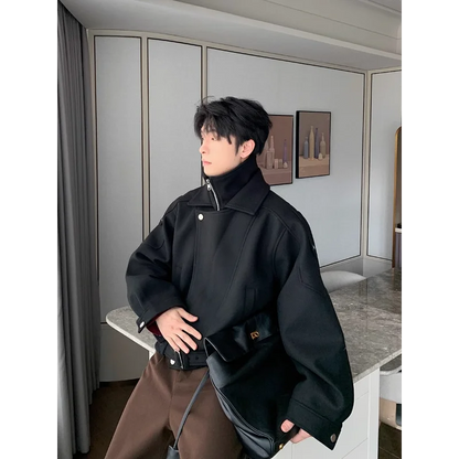 Men's New Spring and Autumn Style Jacket Loose and Casual Gold Velvet Long Sleeved Stand Up Collar