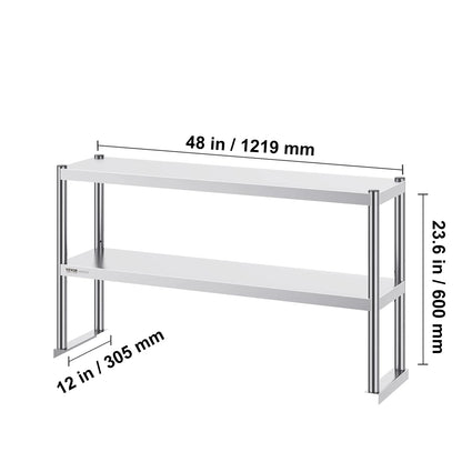 SucceBuy Stainless Steel kitchen worktable Overshelf with Height Adjustable Overshelf Prep Work Table for Kitchen Restaurant