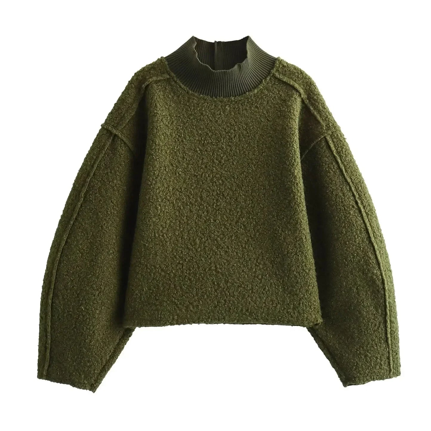 BSAY Women Fashion Autumn Winter 2024 New Loose Solid Color Long Sleeved Stand Collar Pullover Top Chic Female Sweatshirt
