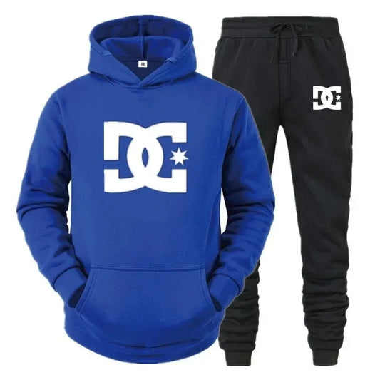 New Men's DC Print Autumn-Winter Zip-Up Hooded Sweatshirt + Leisure Pants Two-Piece Set Fitness Fashion Running Outfit
