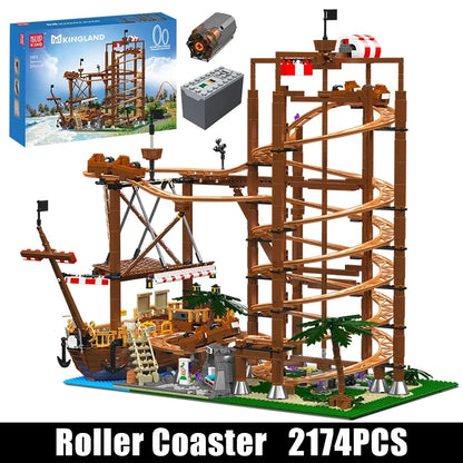 Mould King 11013 Creative Toys The MOC Double Helix Roller Coaster with Pirate Ship Building Block Brick Kids Christmas Gift
