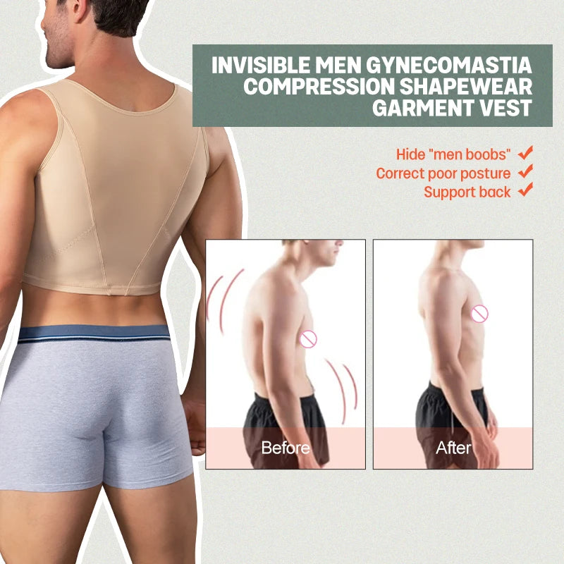 Back Support Body Shaper Men Slimming Chest Lifter Wide Strap Post Surgery Lipo Garment Shapewear Top Vest