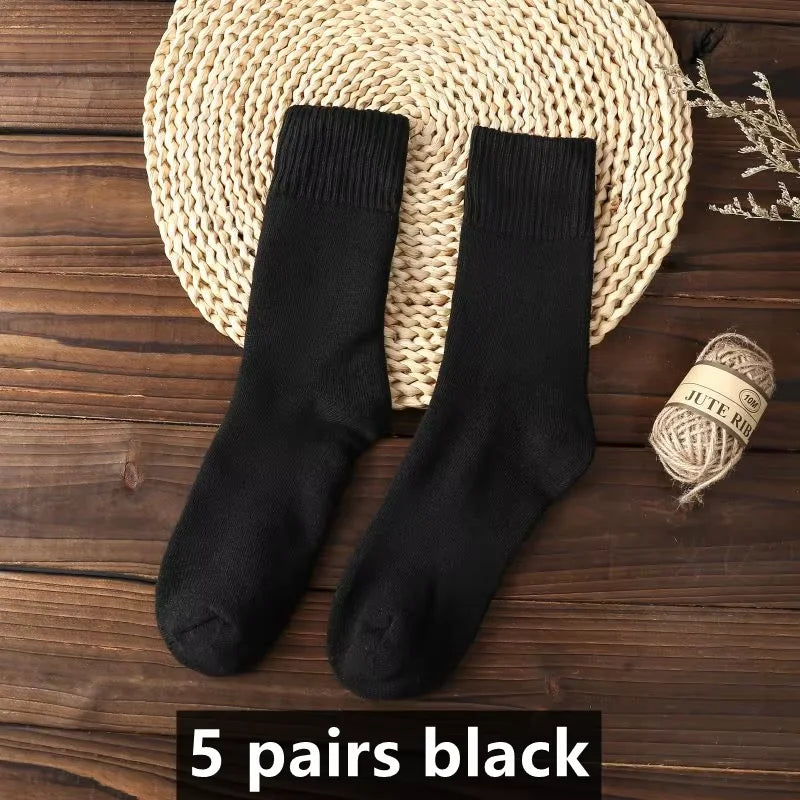 5 Pairs Premium Thickened Business Seasonal Versatile Stylish Mid-calf Socks for Men Anti-odor Mid-calf Athletic Socks