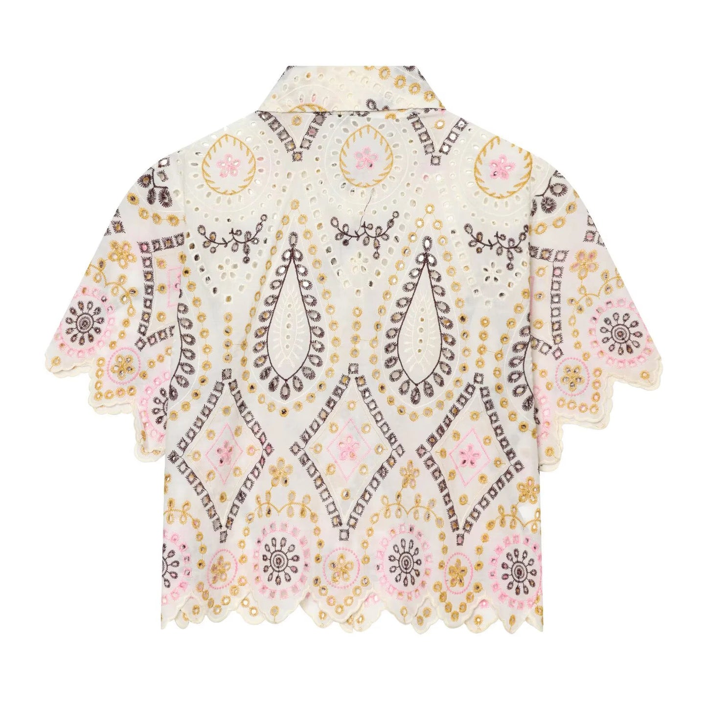 European and American 2026 summer new women's casual simple lapel short sleeved hollow embroidery short shirt