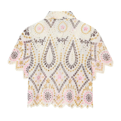European and American 2026 summer new women's casual simple lapel short sleeved hollow embroidery short shirt