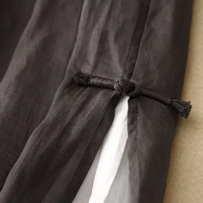 Gray Cotton Linen Casual Elastic High Waist With Lining Women's Pants Wide Leg Ankle-Length Pants For Women Clothing Fashion