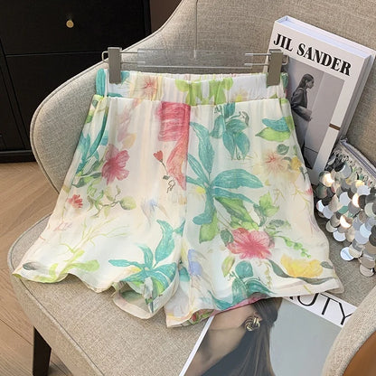 Casual Cotton Linen Fashion Set Women Loose Versatile Belted Sun Protection Shirt Shorts Superb Floral Colors High Quality