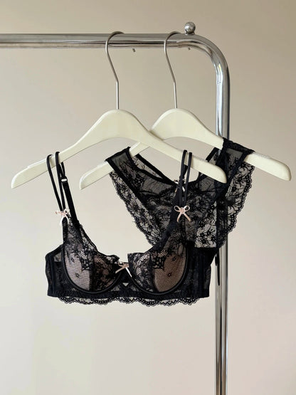 French Style Women's Minimizer Bra Sexy Lingerie Set Large Breast Support Half Cup Soft Underwire Anti Sagging Comfort Thin Bras