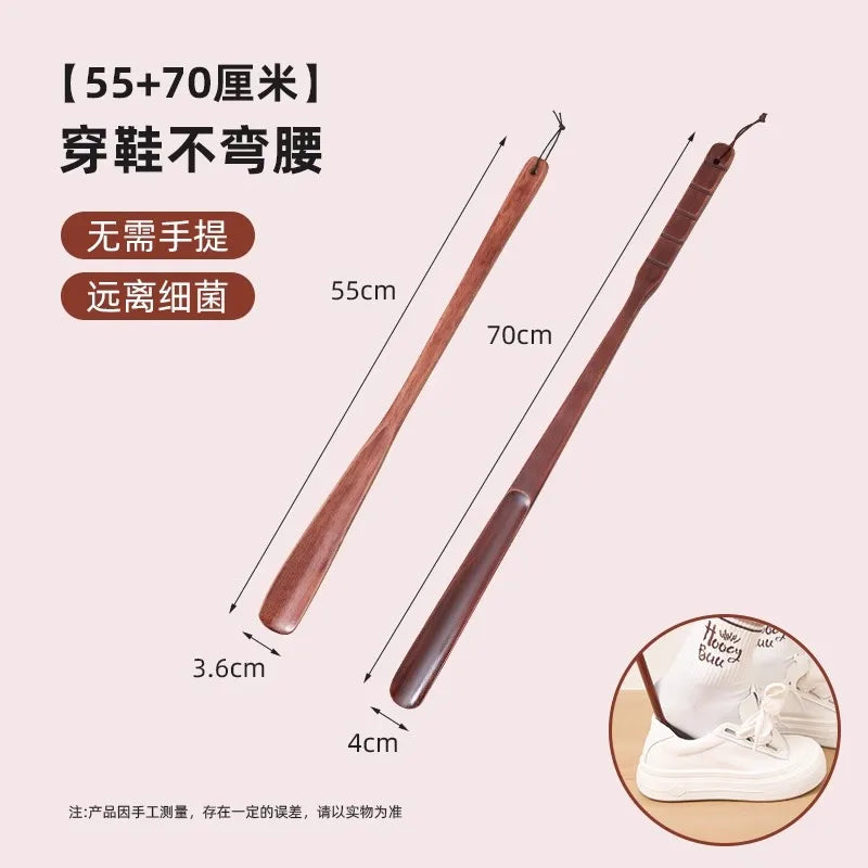 Long Handle Wooden Shoe Horn Natural Wood No Bend Waist Shoe Scraper Household Essential for Pregnant Women Shoe Insertion Tool