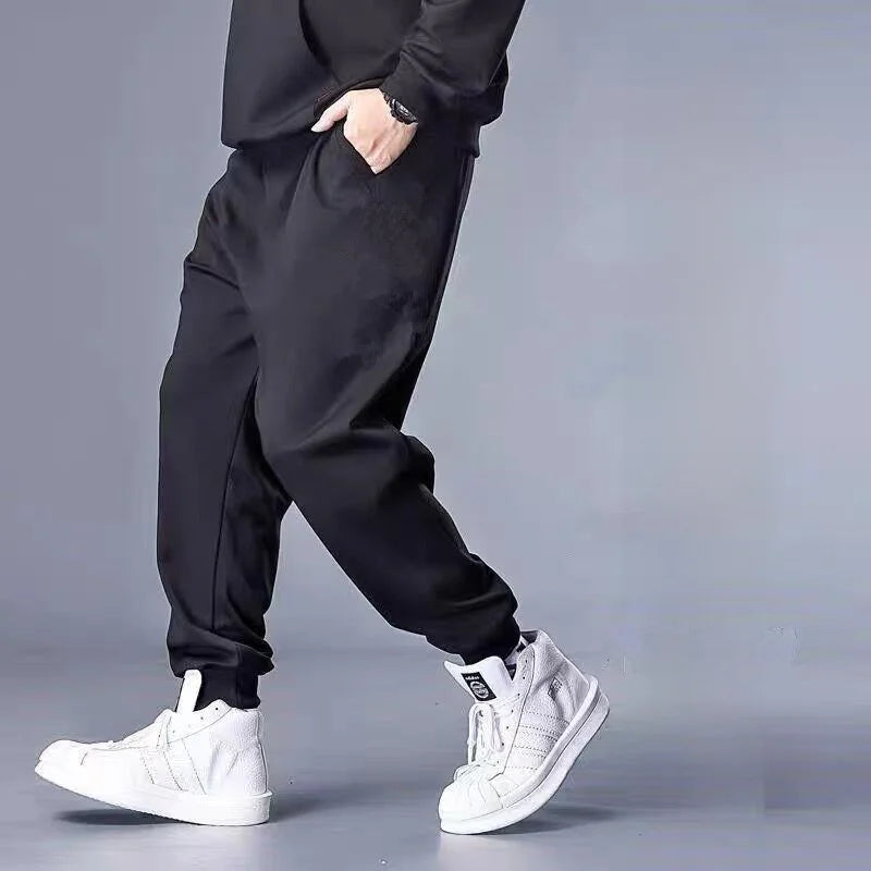 Men's Winter Thickened Fleece Lined Loose Elastic Cuffed Sports Pants plus Size Casual Work Trousers Harajuku Style Long Pants