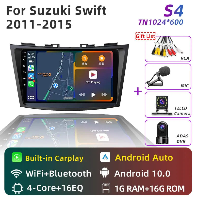 JUNDOF 9" CarPlay 2DIN Android Auto Car Radio Stereo For Suzuki Swift 2011 2012 2013 2014 2015 2016GPS Multimedia Video Player