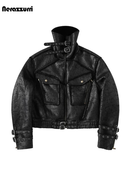 Nerazzurri Autumn Winter Thick Warm Windproof Black Faux Sheepskin Coat Women Zipper Luxury Menswear Clothes Fluffy Jacket 2026