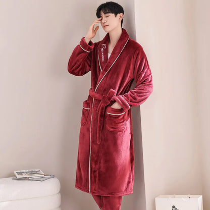 Thiened Long Coral Fce Pajamas Women's Spwear Winter Home Clothes Couple Batobes Men's plus Size Flannel Gown